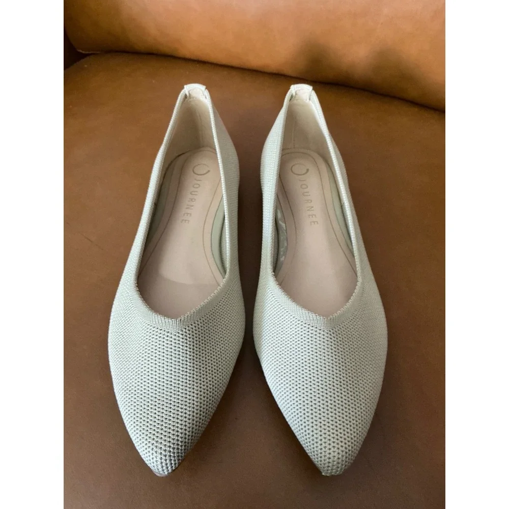 Journee Minnah Pointed Toe Flat Womens 7 Taupe Knit Slip On Shoes
